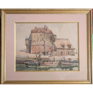 Jean MAREC (1901-1972) - La Lieutenance à Honfleur - Aquarelle marine