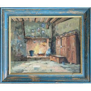 Schaeffer, Henri-alexis (1900–1975) — Farmhouse Interior By The Fireplace