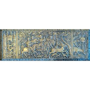 ■ Max Le Verrier (1891-1973) – Plaque murale en bronze « Chasse au Moyen Âge vers l'an 1340 »
