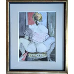 Aquarelle – Camille HILAIRE (1916-2004) – « La tunique rose »