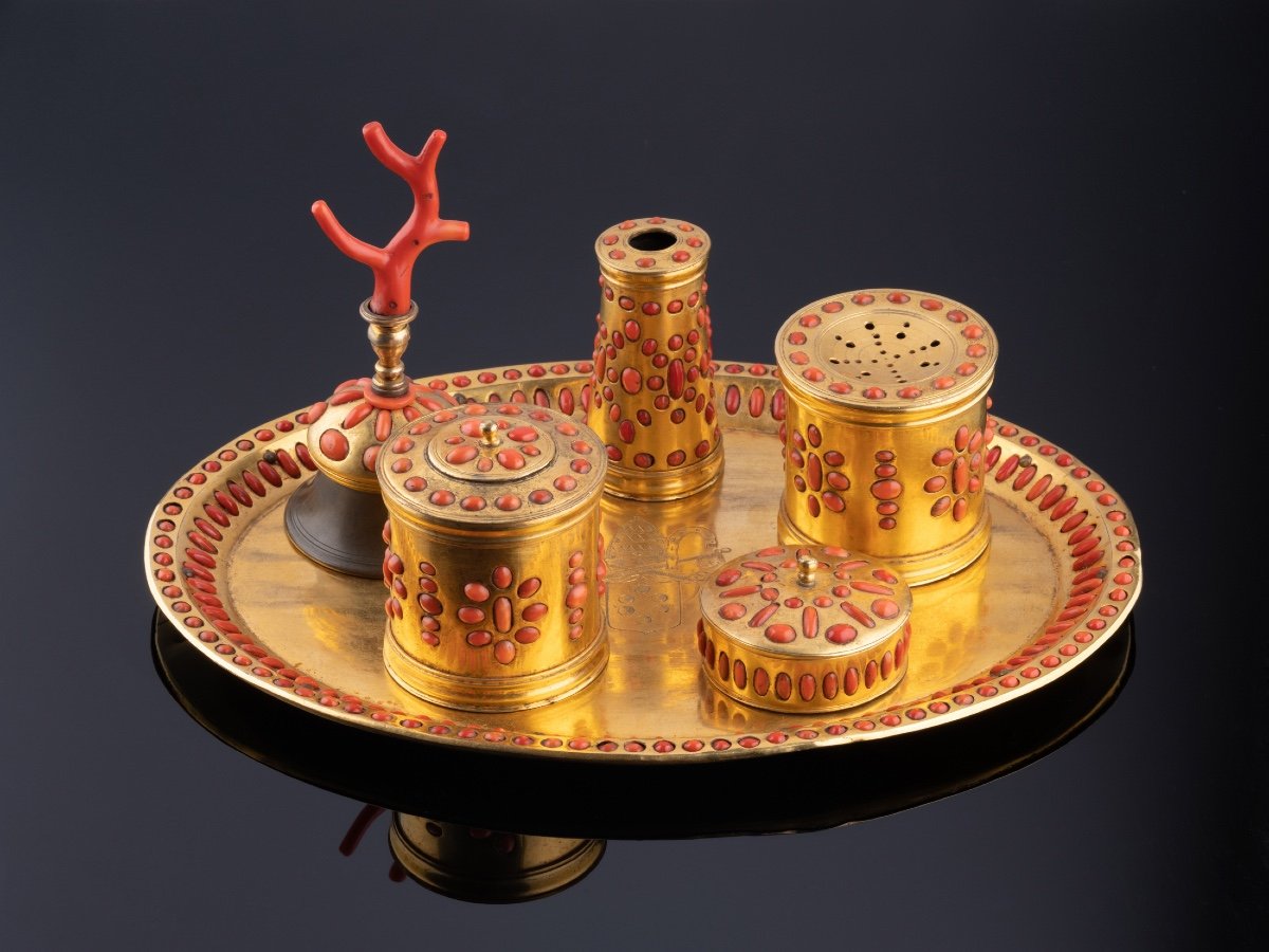 Trapani Inkwell In Golden Copper And Coral - Italy - Circa 1600-photo-4