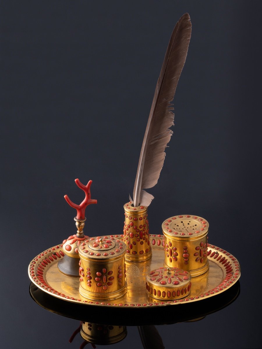 Trapani Inkwell In Golden Copper And Coral - Italy - Circa 1600