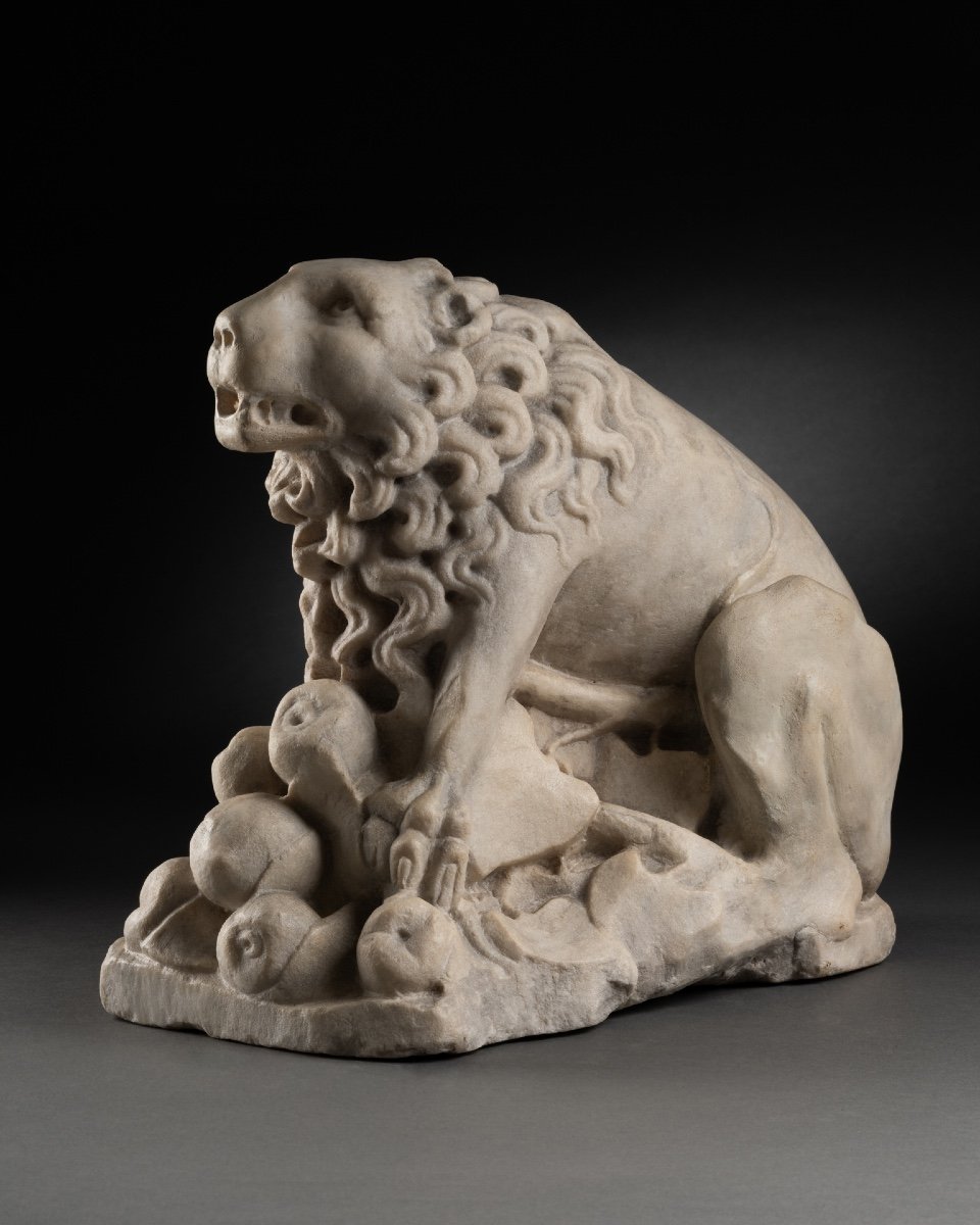 Lion, Element Of Recumbent Marble - France XIVth Century-photo-3