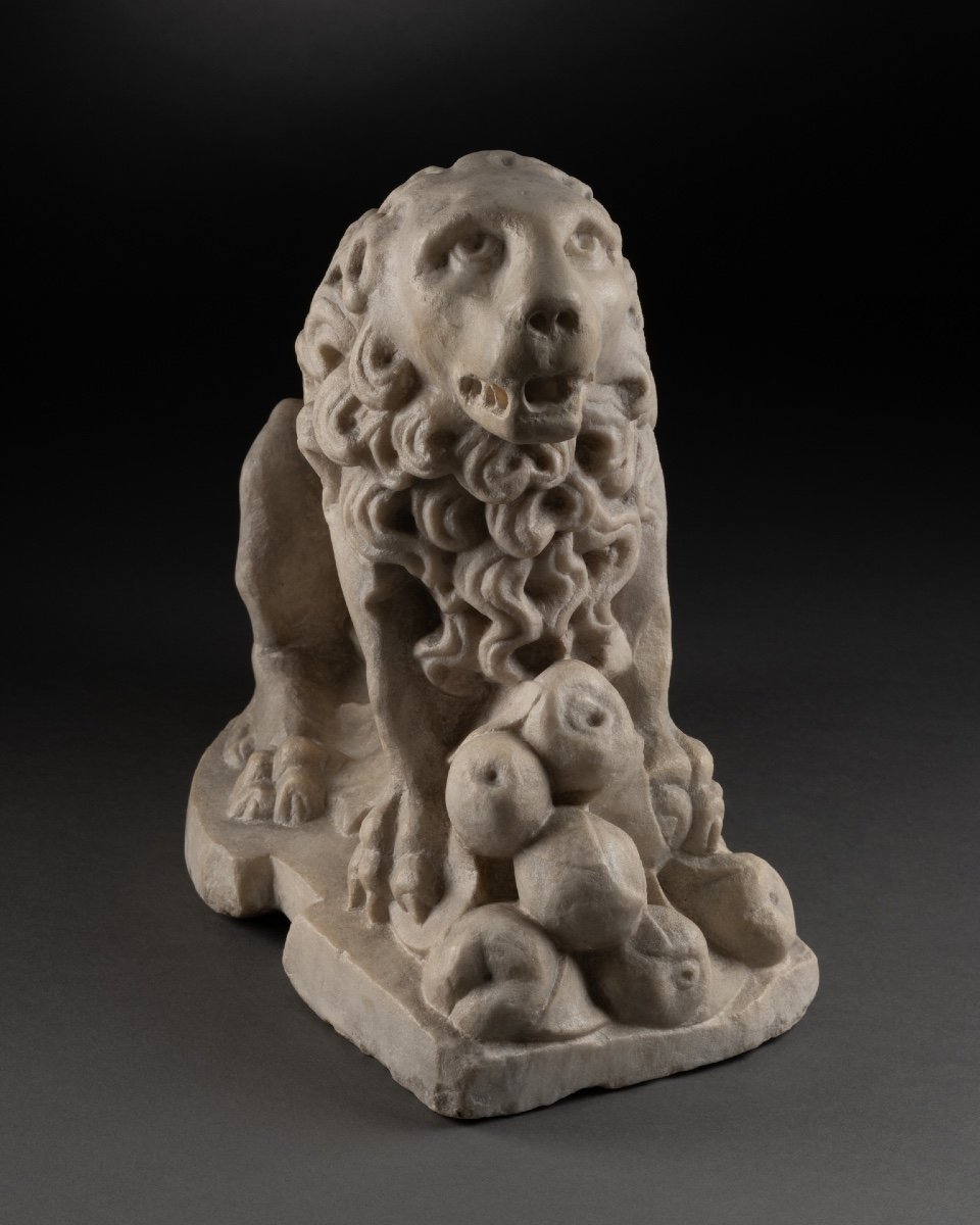 Lion, Element Of Recumbent Marble - France XIVth Century-photo-2