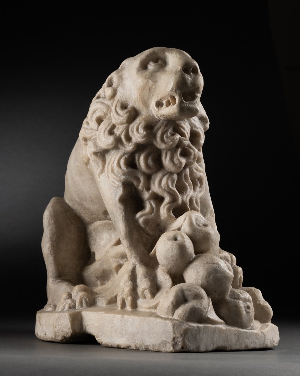 Lion, Element Of Recumbent Marble - France XIVth Century-photo-3