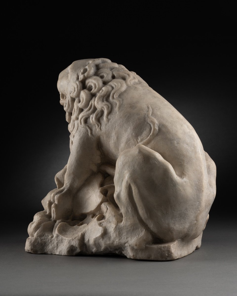 Lion, Element Of Recumbent Marble - France XIVth Century-photo-5
