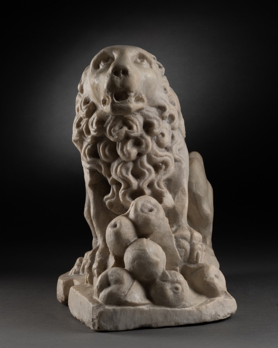Lion, Element Of Recumbent Marble - France XIVth Century-photo-8