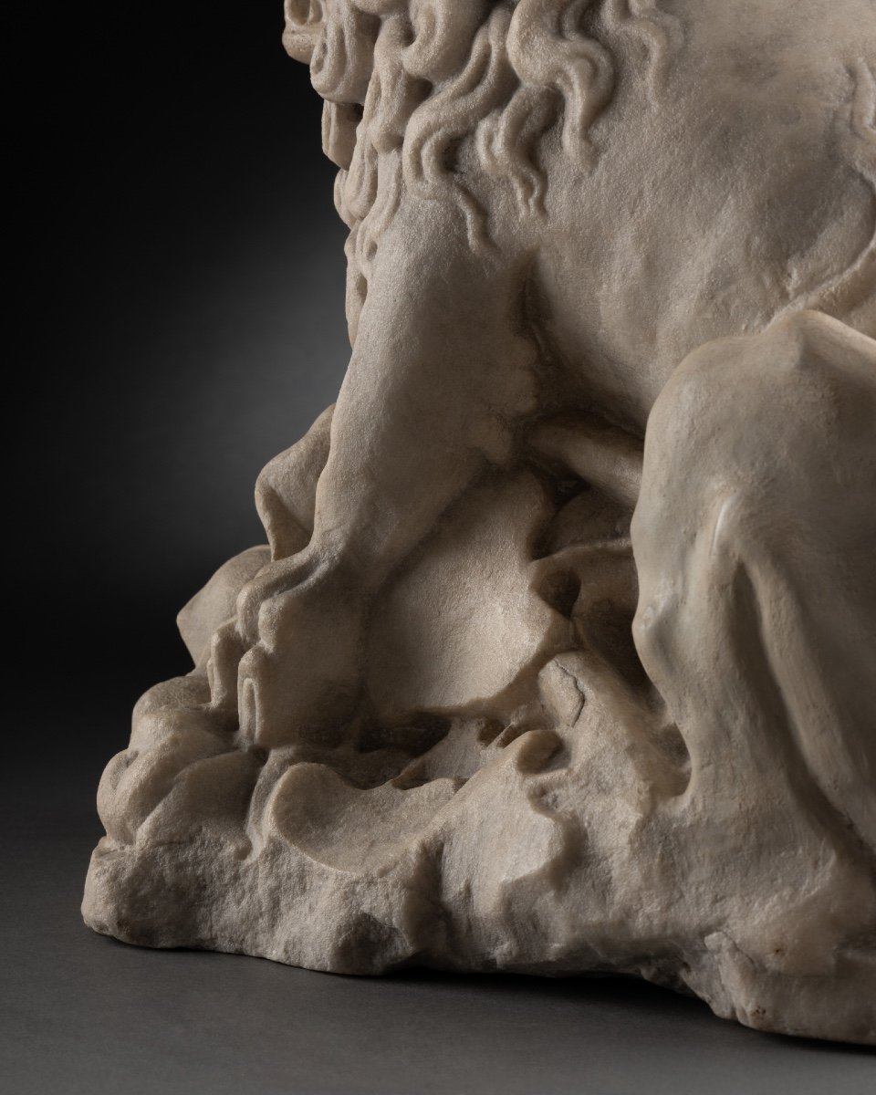 Lion, Element Of Recumbent Marble - France XIVth Century-photo-6