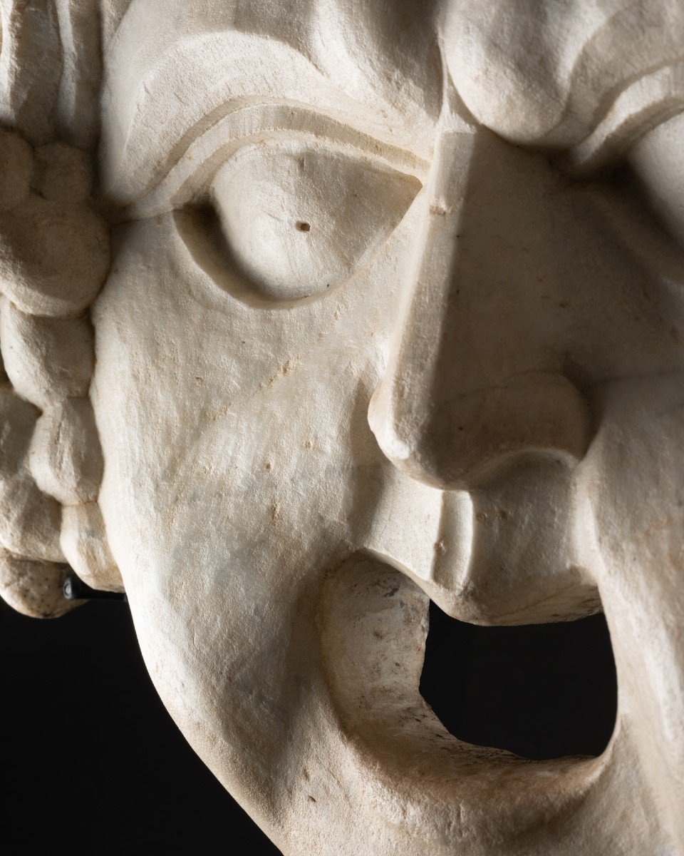 Marble Mascaron Representing Bacchus - Italy - Late 16th Century-photo-3