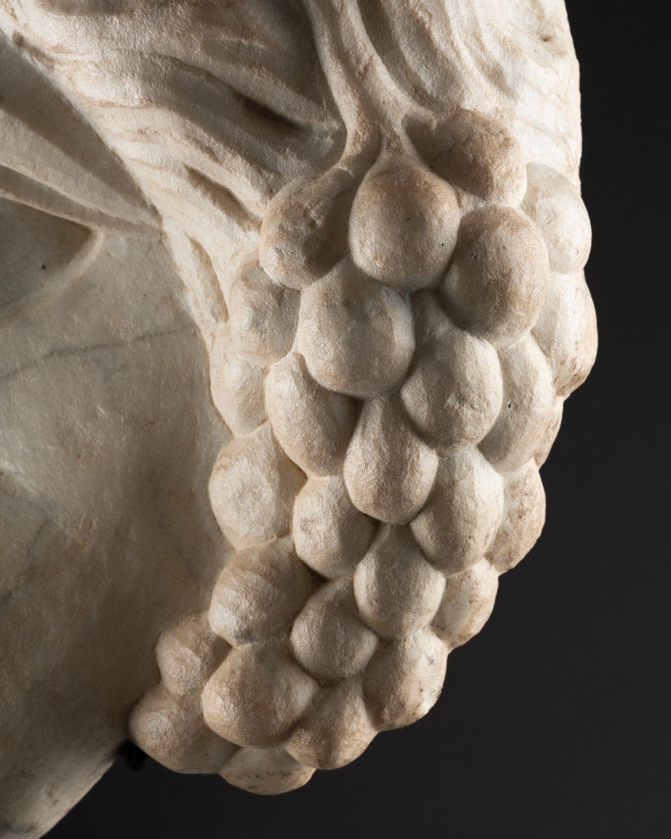 Marble Mascaron Representing Bacchus - Italy - Late 16th Century-photo-4