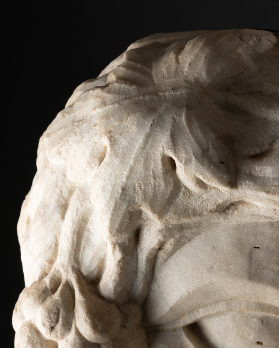Marble Mascaron Representing Bacchus - Italy - Late 16th Century-photo-2