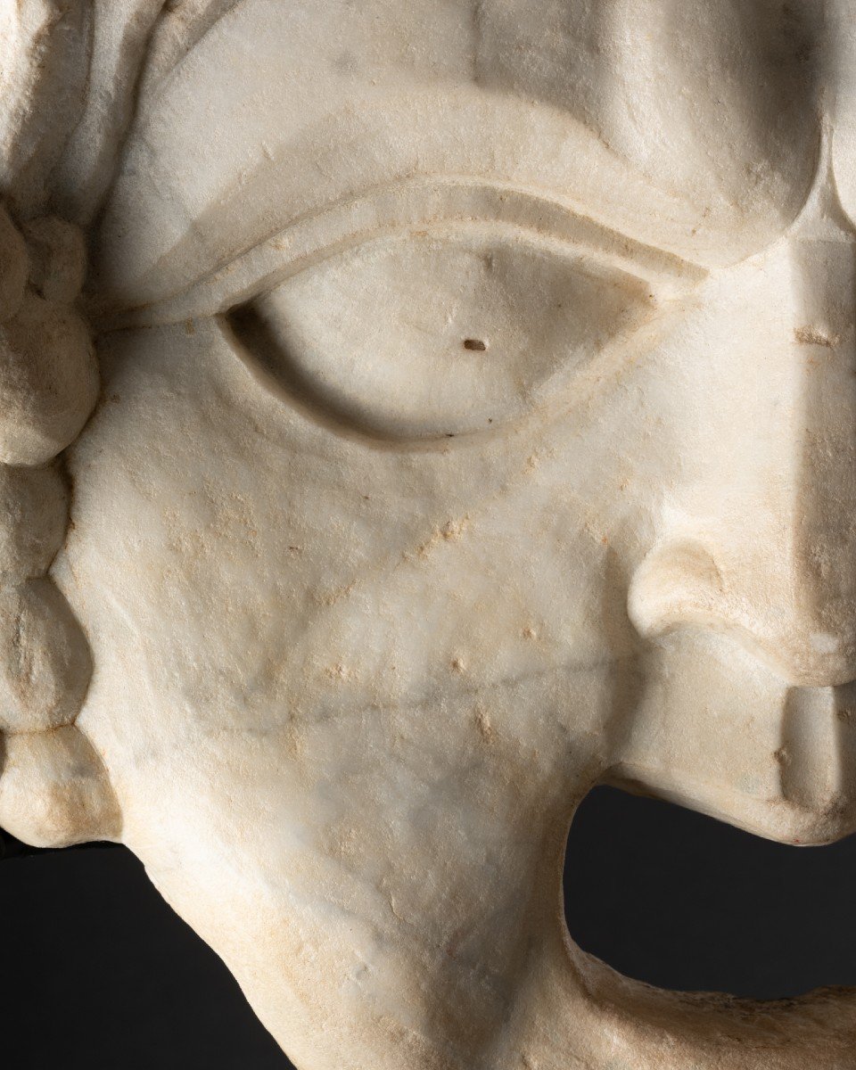 Marble Mascaron Representing Bacchus - Italy - Late 16th Century-photo-4