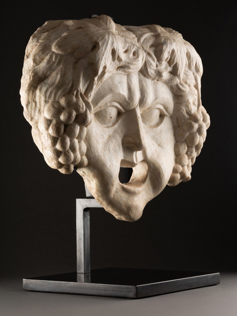Marble Mascaron Representing Bacchus - Italy - Late 16th Century-photo-5