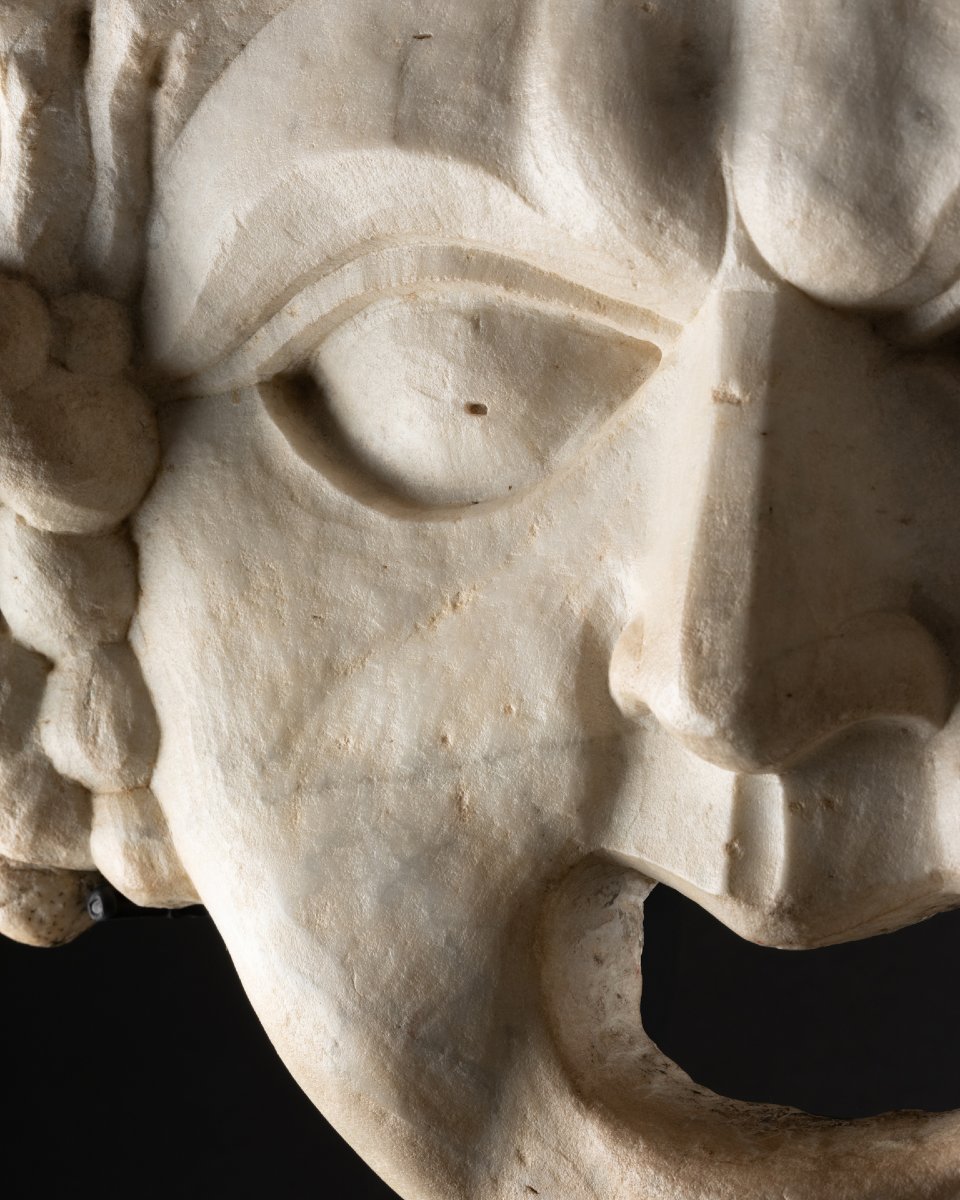 Mascaron représentant Bacchus - Marbre - Italie - XVIe siècle-photo-2