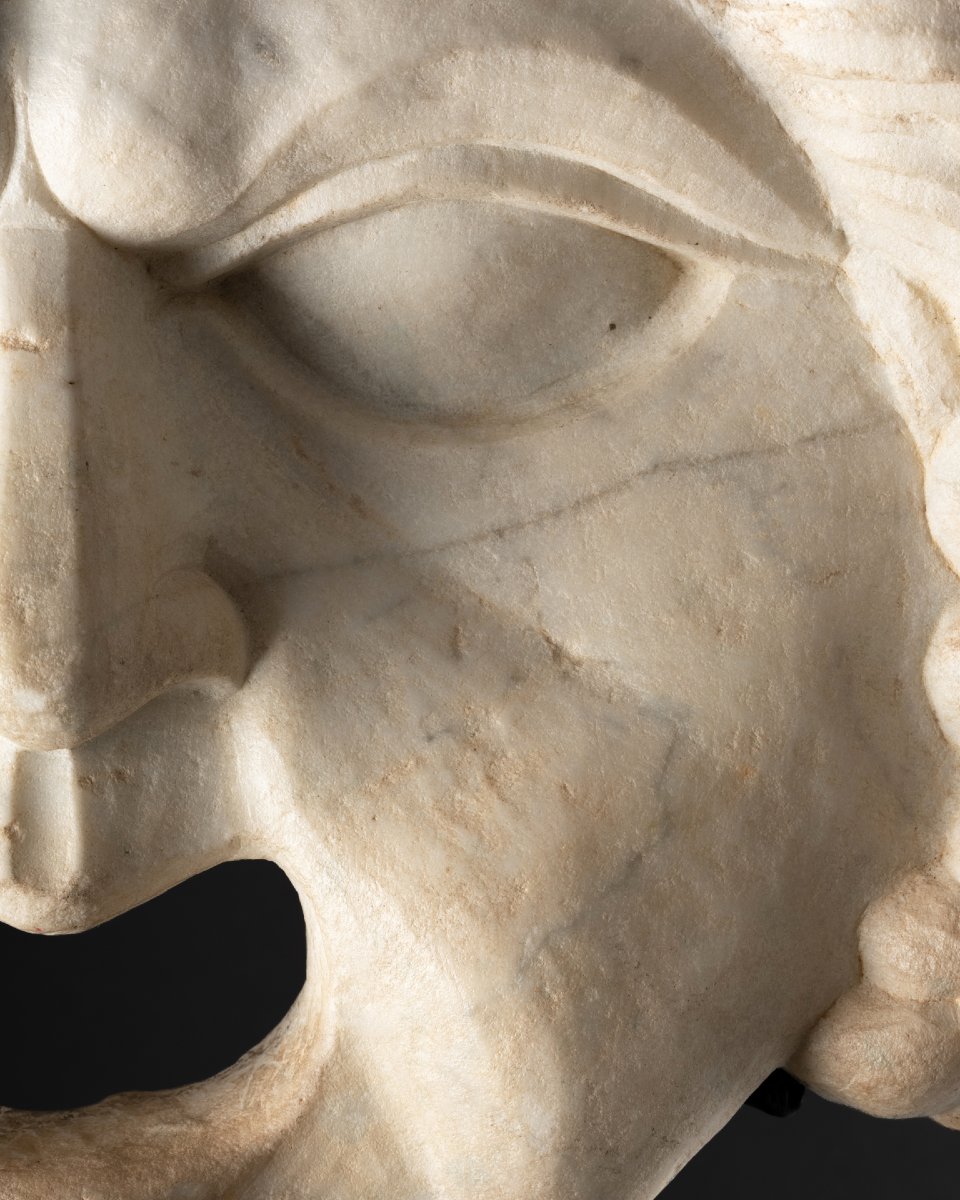 Mascaron représentant Bacchus - Marbre - Italie - XVIe siècle-photo-3