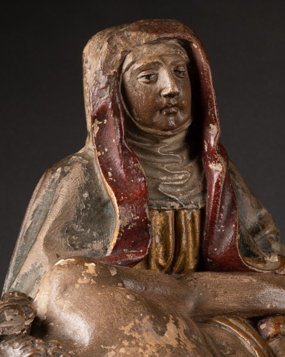 Vierge De Pitié - France, Champagne Pierre Calcaire Et Polychromie Circa 1500-photo-5