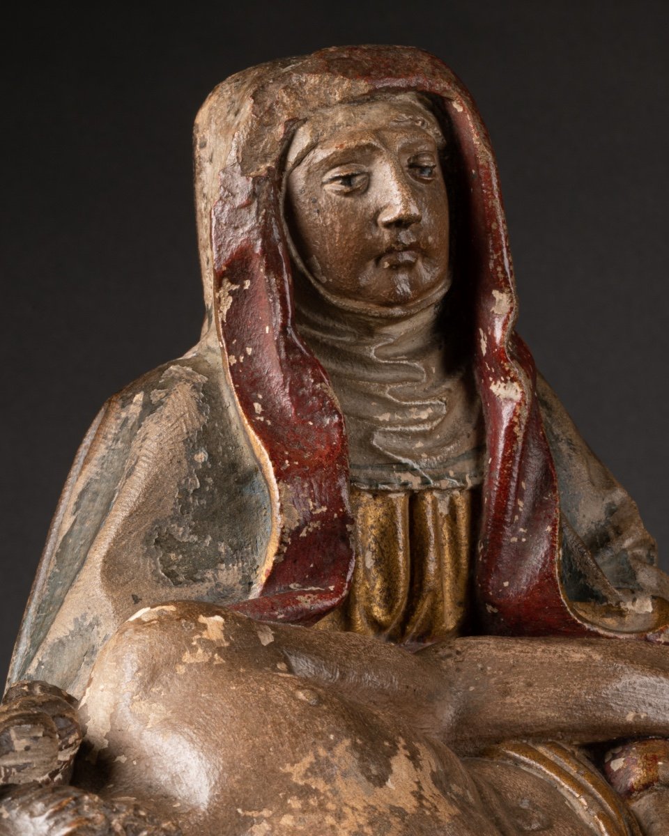 Vierge De Pitié - France, Champagne Pierre Calcaire Et Polychromie Circa 1500-photo-5