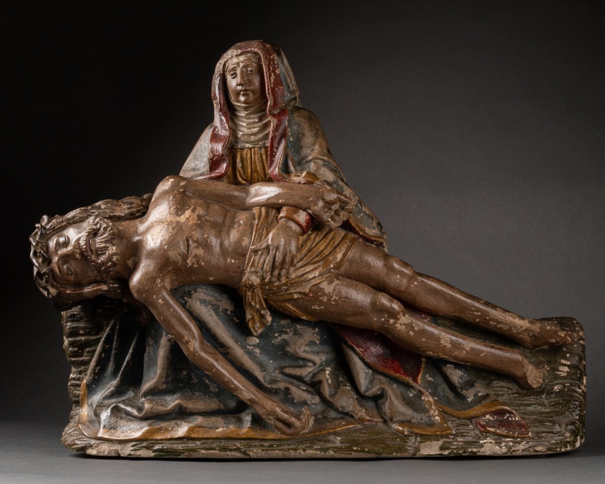 Vierge De Pitié - France, Champagne Pierre Calcaire Et Polychromie Circa 1500