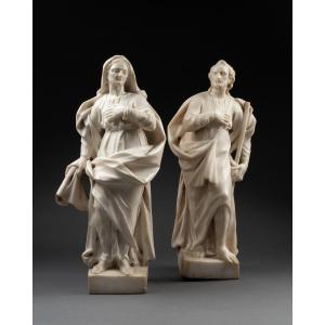 Saint Anne And Saint Joachim In Marble - Italy - XVIIth Century