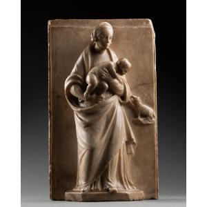 Bas-relief En Marbre Représentant La Vierge à L’enfant - Italie – XVIe Siècle