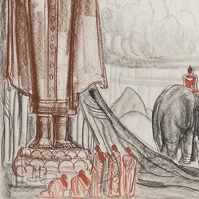 André Maire (1898 - 1984) — Vietnam, Elephants At The Foot Of A Large Standing Buddha Statue-photo-4