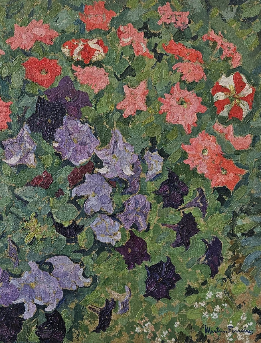Jacques Martin Ferrières (1893 - 1972) — South Garden, Pink, Mauve And Purple Petunias-photo-2