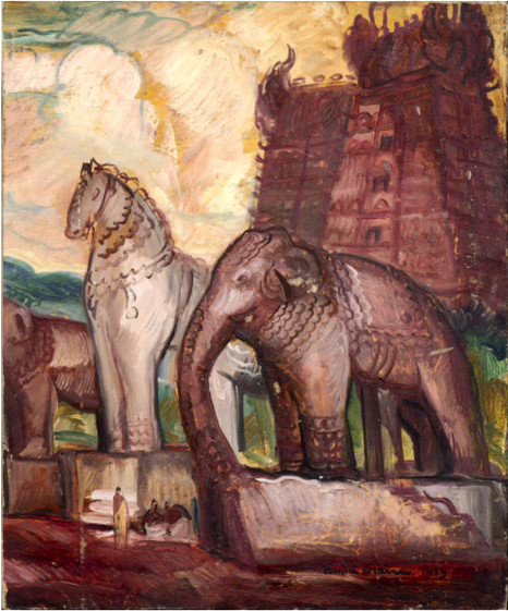 André Maire (1898 - 1984) — India, Temple With Horse And Elephant Statues, 1939