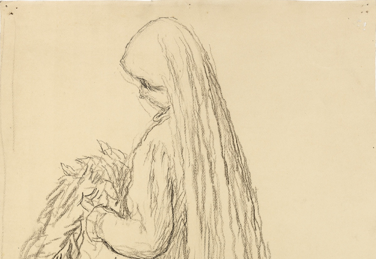Henri Martin (1860 - 1943) — Communiante tenant une couronne commémorative, circa 1930-photo-2
