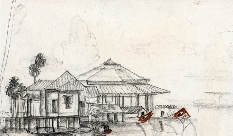 André Maire (1898 - 1984)—  Vietnam, maisons flottantes-photo-2