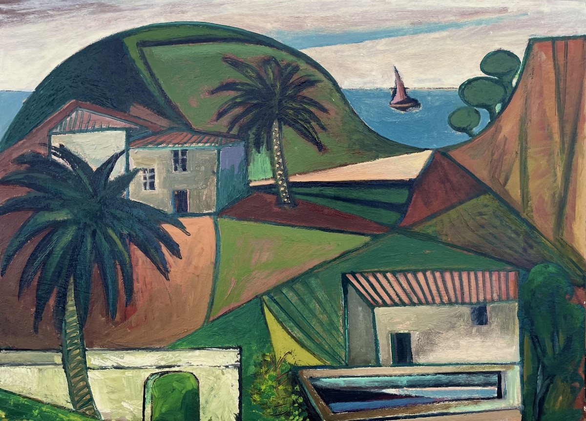 Georges-henri Pescadère (1915 - 2003) — Palm Trees And Sea, Houses, Basin