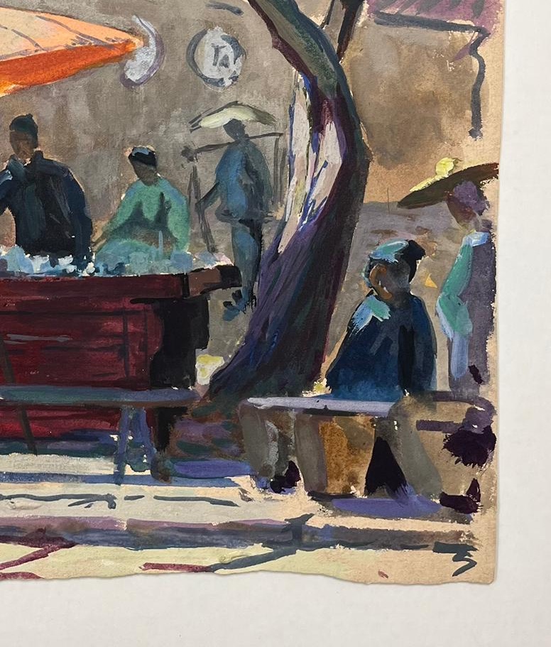 Jos Henri Ponchin (1897 - 1981) — Indochina, Street Vendor With An Orange Parasol-photo-1