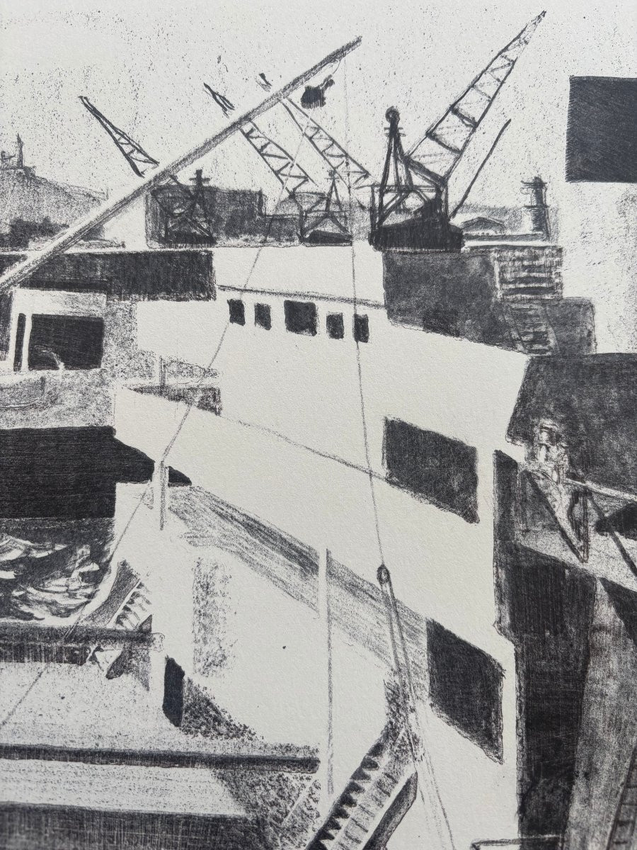 Jospeh Inguimberty (1898-1971) - Navire cargo à quai-photo-2