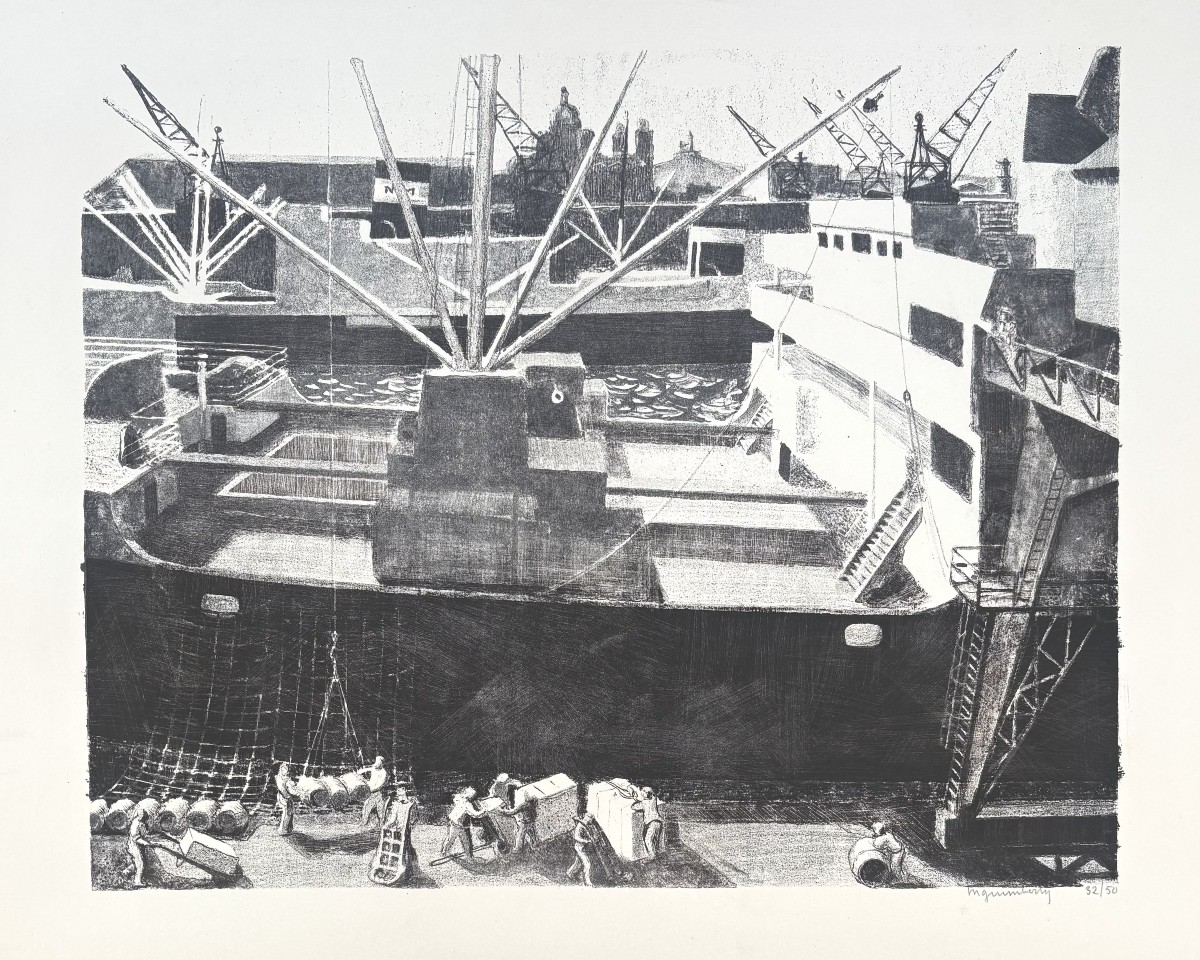 Jospeh Inguimberty (1898-1971) - Navire cargo à quai
