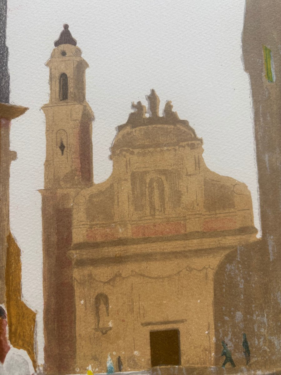 Joseph Inguimberty (1898-1971) - La place de la Basilique Saint-Michel Archange de Menton-photo-2