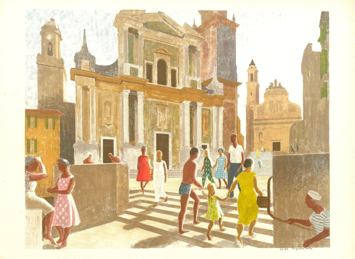 Joseph Inguimberty (1898-1971) - La place de la Basilique Saint-Michel Archange de Menton