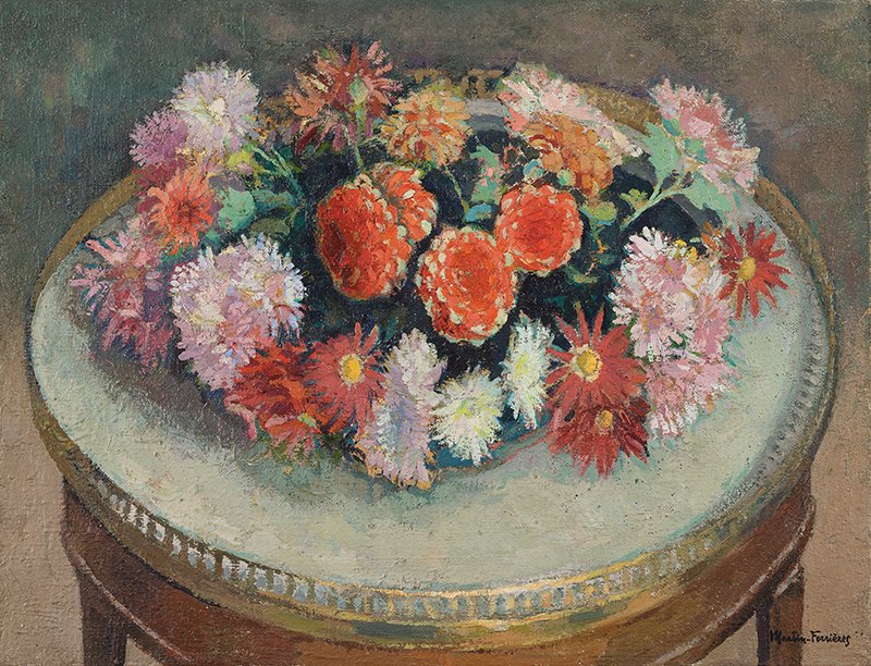 Jacques Martin Ferrières (1893–1972) - Bouquet Of Flowers On A Side Table