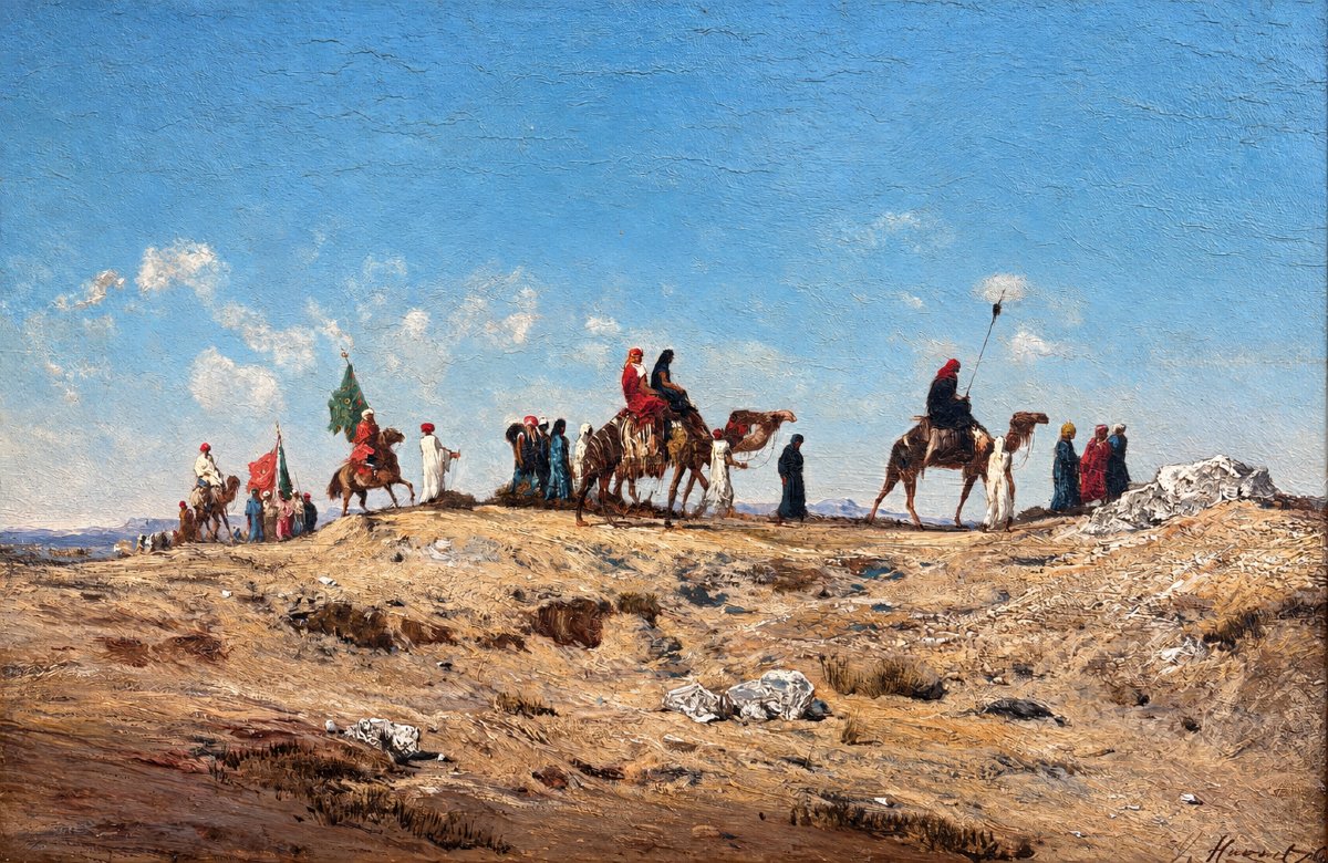 Victor-Pierre Huguet (1835 - 1902) Paysage orientaliste animé 