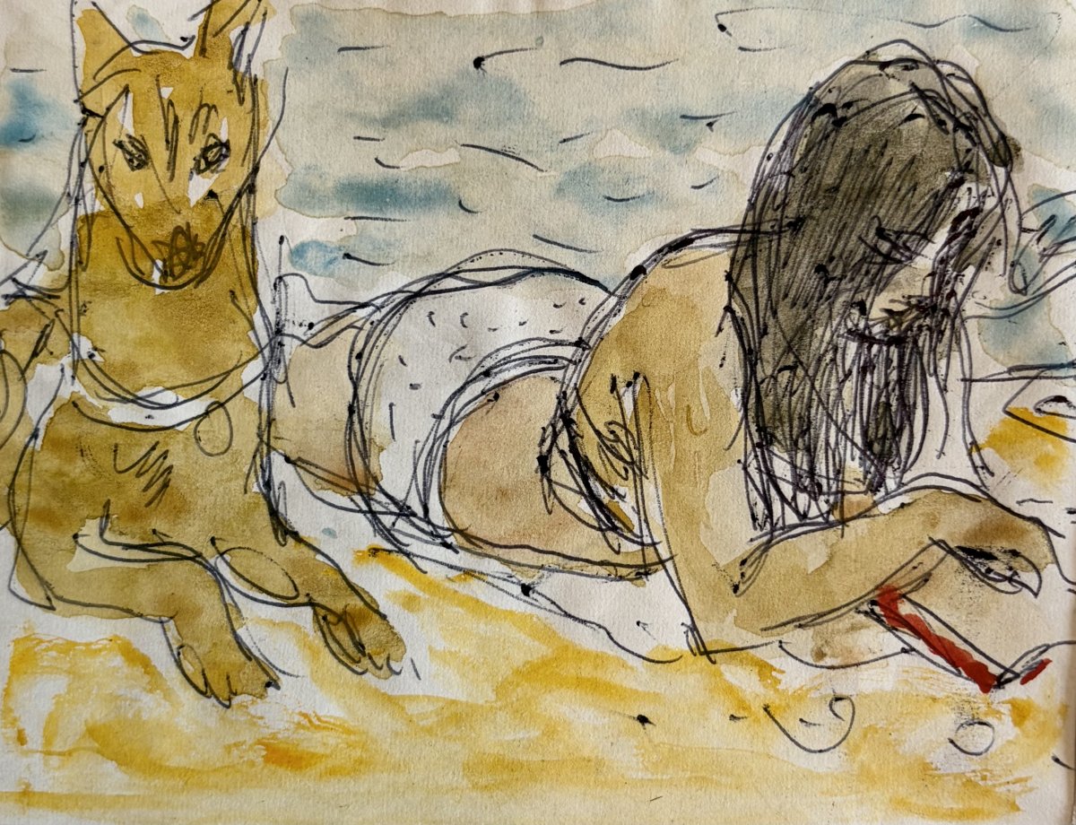 Pierre Deval (1897 - 1993)  Baigneuse et son chien 