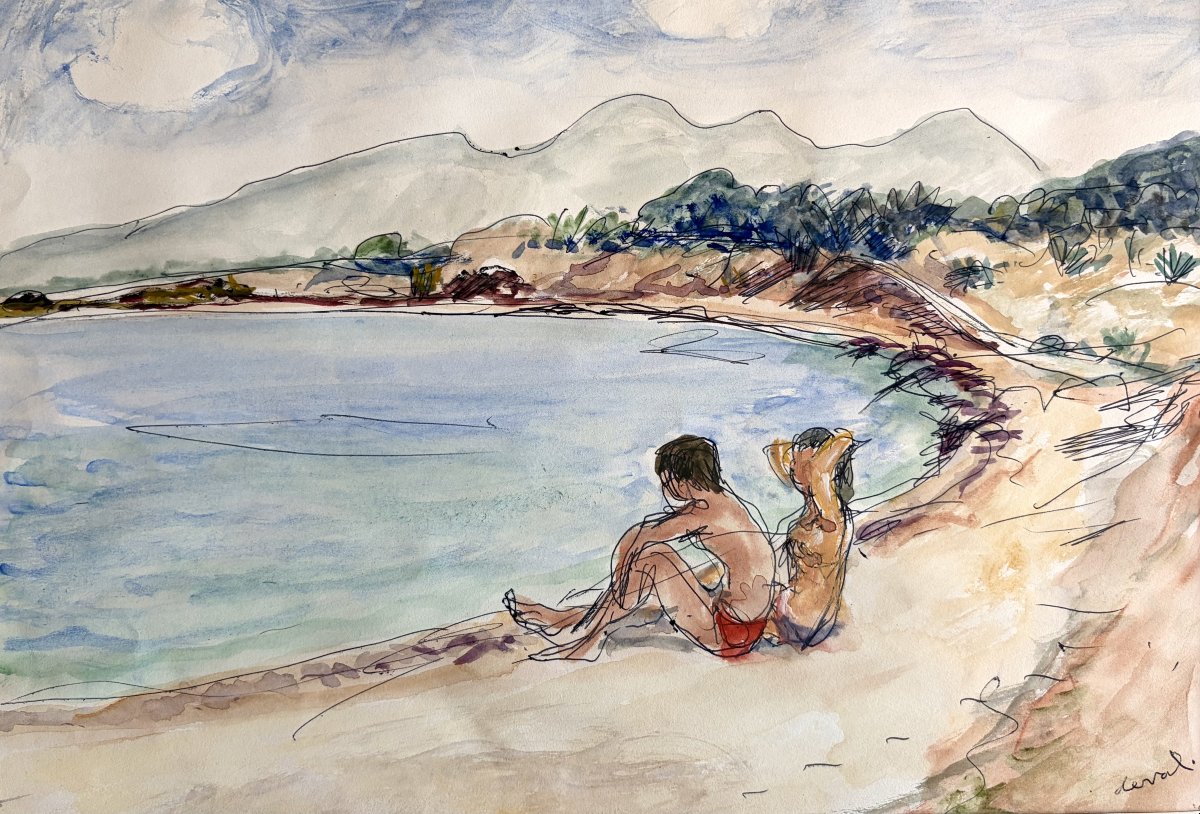Pierre Deval (1897 - 1993)  Couple sur la plage