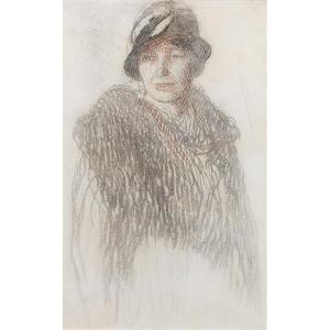 Henri Martin (1860 - 1943) — Femme à l'étole de fourrure, en buste