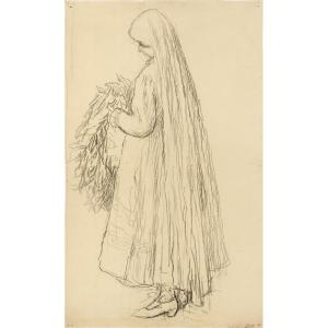 Henri Martin (1860 - 1943) — Communicant Holding A Commemorative Wreath, Circa 1930
