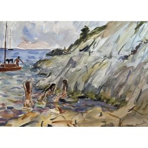 Pierre Deval (1897 - 1993) — Baigneuses dans les rochers