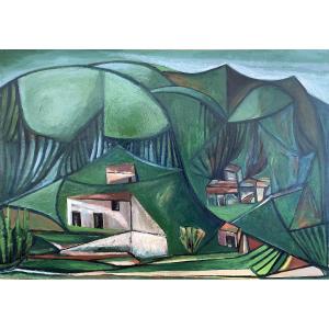Georges-Henri Pescadère (1915 - 2003) — Hameau au creux du vallon, août 1976