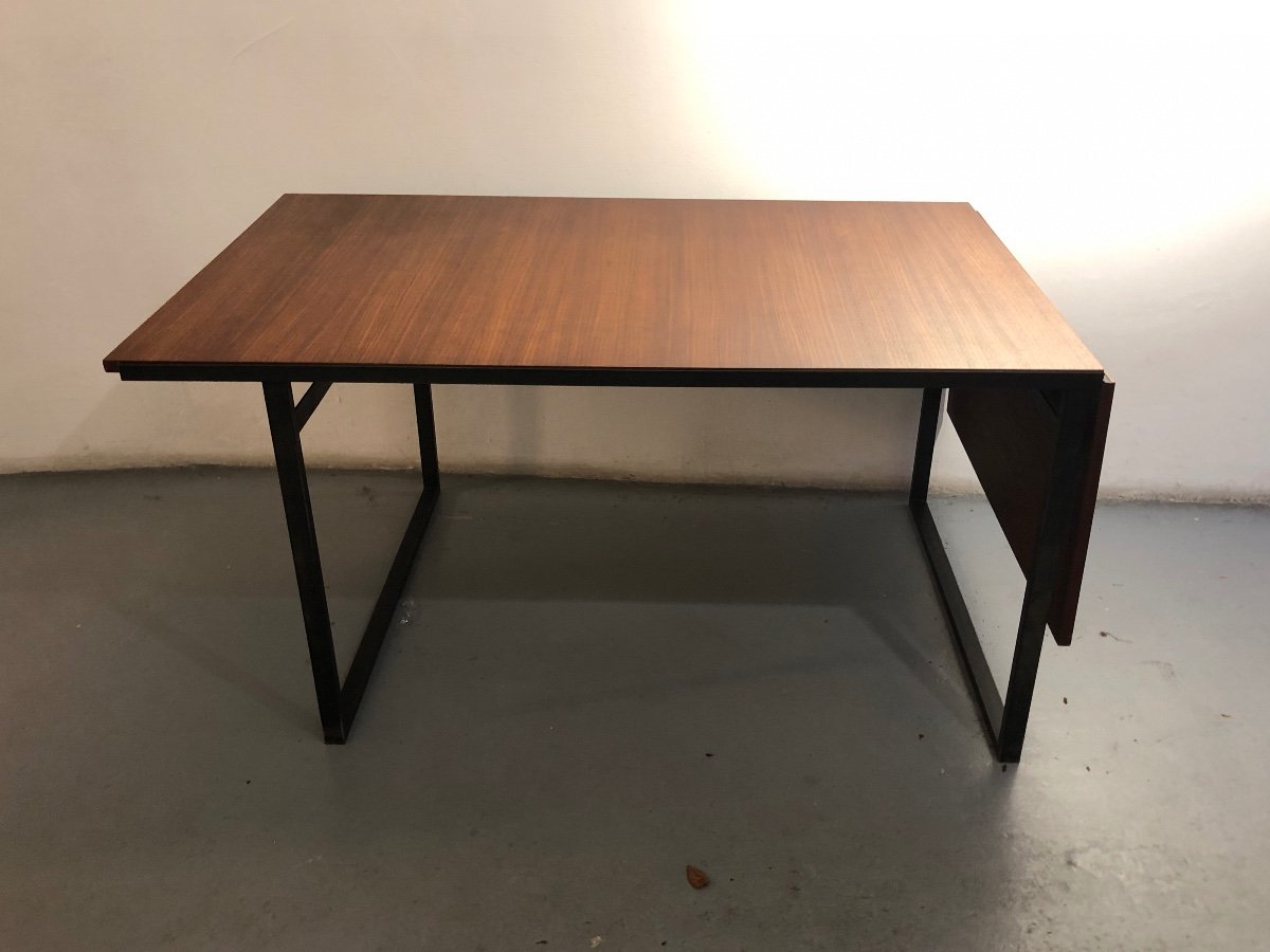 Table/bureau moderniste en bois avec rallonge coulissante.-photo-2