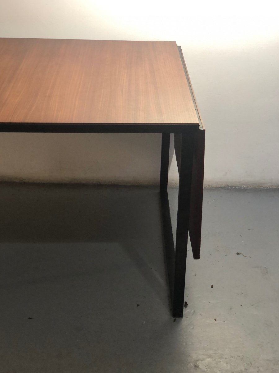 Table/bureau moderniste en bois avec rallonge coulissante.-photo-3