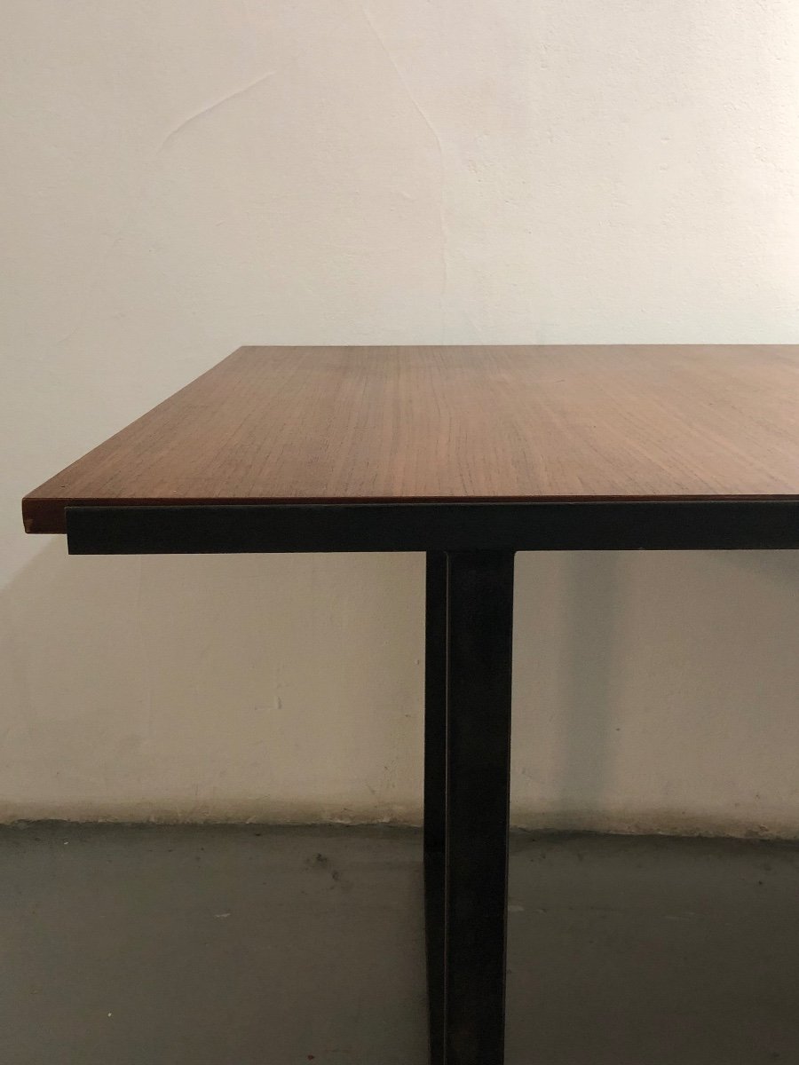 Table/bureau moderniste en bois avec rallonge coulissante.-photo-4