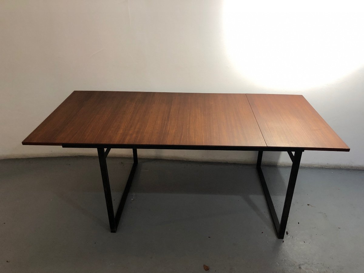 Table/bureau moderniste en bois avec rallonge coulissante.-photo-1