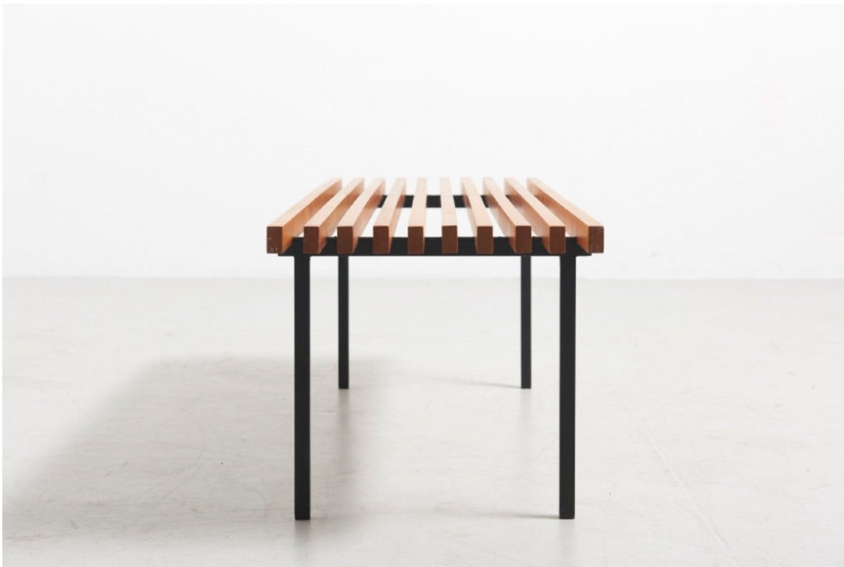 Scandinavian Slatted Bench In Oak From The 60s.-photo-2