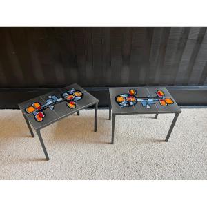 Paire de table basse avec plateau en céramique