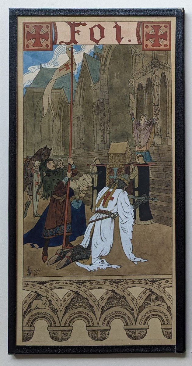 Edmond Malassis, Les Vertues Théologales, 1910, Crayon De Graphite, Aquarelle Et Rehauts -photo-5